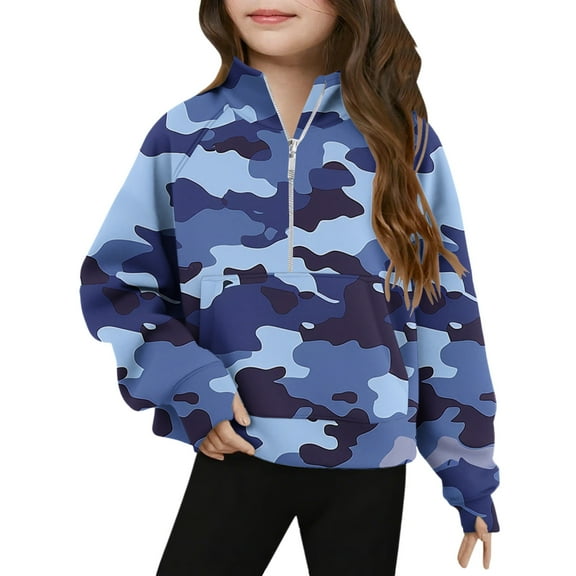 SuTry Middle Big Kids 5-14 Years Tops Trendy Half Zip Crewneck Long Sleeve Pullover Sweatshirts Fleece Fabric Softness Comfy Blouses(Blue,7 Years)
