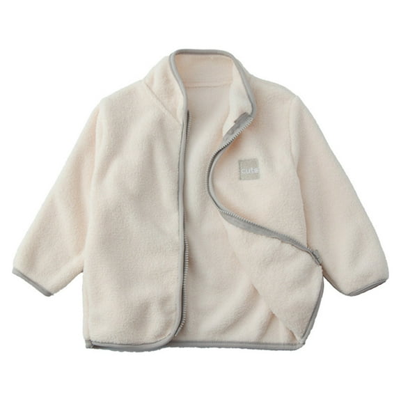 SuTry Middle Large Children's Cute Solid Color Long Sleeved Hoodless Jacket with Pockets Stand up Collar Pockets Store Casual Blouses(White#1,3 Years)