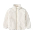 thumbnail image 1 of SuTry Middle Large Children's Cute Solid Color Long Sleeved Hoodless Jacket with Pockets Stand up Collar Pockets Store Casual Blouses(White,8 Years), 1 of 8