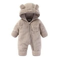 thumbnail image 1 of SuTry Newborn Baby Winter Fleece Footie Snowsuit Warm Hooded Romper Jumpsuit Outfits for Girls Boys for Keeping Babies Cozy(Khaki,9 Months), 1 of 5