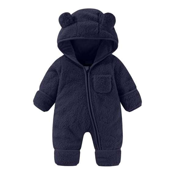SuTry Newborn Baby Winter Fleece Footie Snowsuit Warm Hooded Romper Jumpsuit Outfits for Girls Boys for Keeping Babies Cozy(Navy,0 Month)