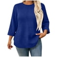 thumbnail image 1 of SuTry Plus Size Women's Sweatshirt Crew Neck 3/4 Sleeve Quilted Pullover with Curved Hem for Casual Fall Days and Cozy Lounging, 1 of 8