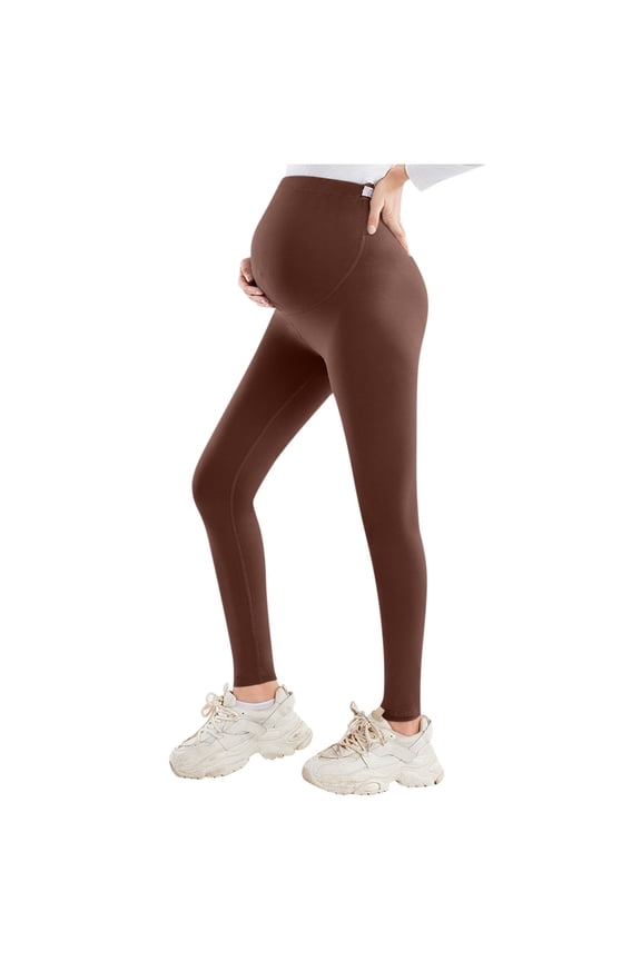 Pregnant Women's High Elastic High Waist Yoga Sports Pants with Bare Pockets High Elasticity Adapts to Pregnancy for Yoga(Coffee#1,L)