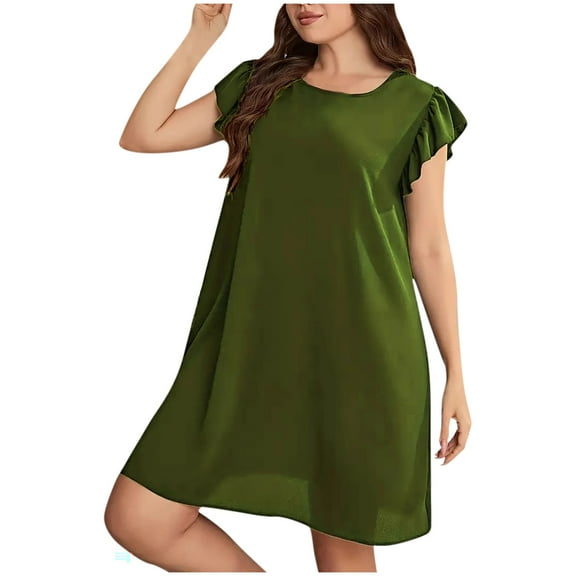 SuTry Pregnant Women's Loose Comfortable Solid Color Short Sleeved Round Neck Knee-Length Maternity Dress for Maternity Casual Wear(Green,L)