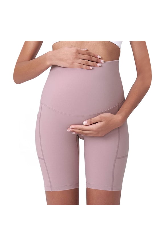 Pregnant Women's Short Pants Solid Abdominal Support Tight Hip Lifting Cropped Pants Tight Fitting Flatters Curves Hip Lifting(Pink#1,S)