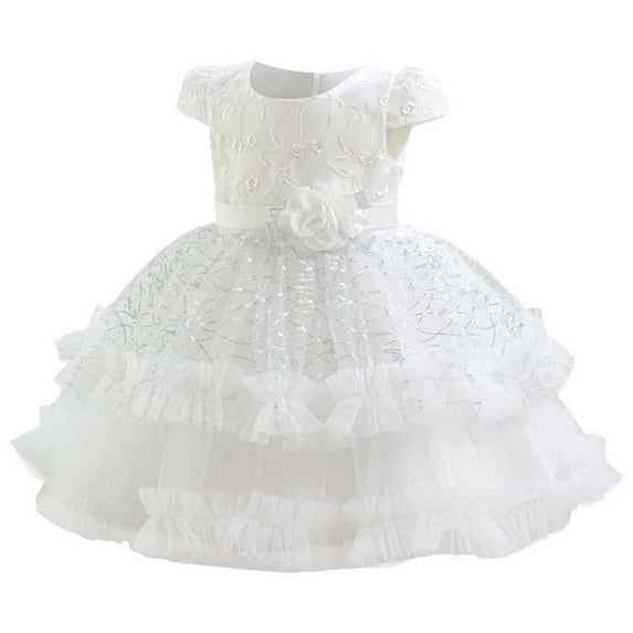 SuTry Small Medium Dress for Girls' Fashionable Splicing Solid Color Back Zipper Princess Pleated Skirt for Celebrations Parties(White#4,18 Months)