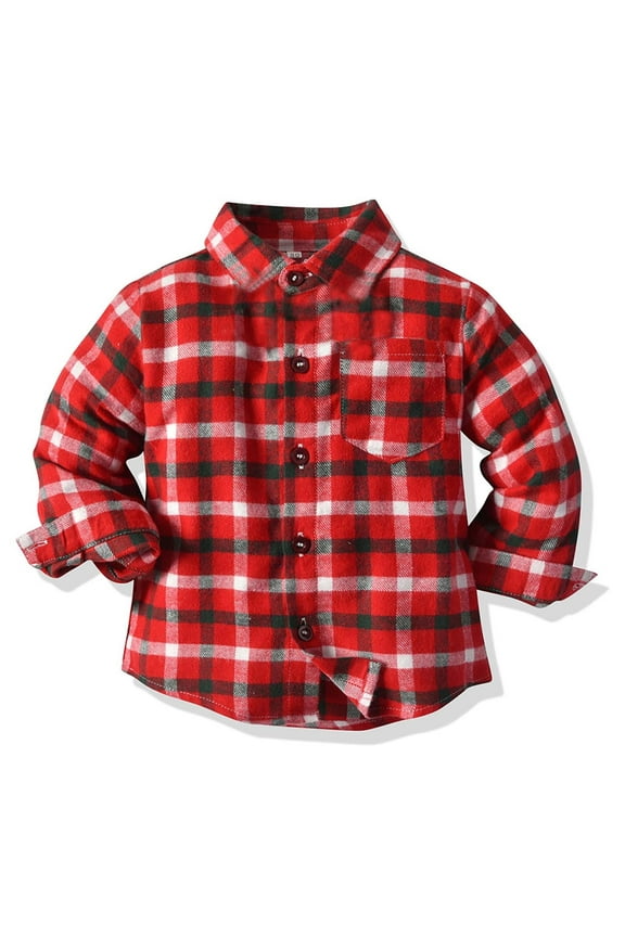 Spring Fall Boys Plaid Shirt College Style Children's Long Sleeved Label Collar Shirt for Changing Temperatures Clothes Wear(Red#1,5 Years)