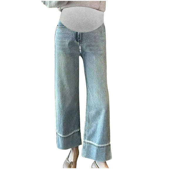 SuTry Spring Fall Pregnant Women's High Waist Fashion Solid Full Length Maternity Pants High Waist Caters to Pregnancy Fashion Style(Blue,2XL)