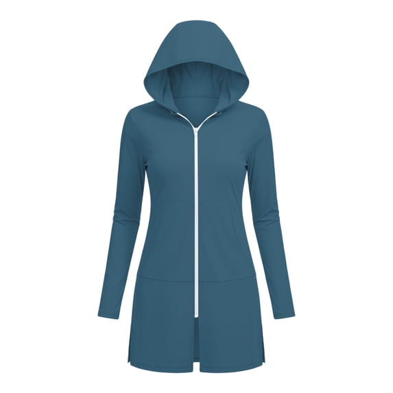 SuTry Sun Protection Jacket for Women UV Cover Up Full Zip Hooded with Side Pockets Split Hem Lightweight Breathable Beach Pool Vacation Jacket
