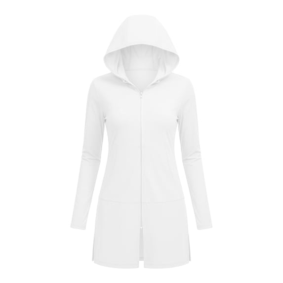 SuTry Sun Protection Jacket for Women UV Cover Up Full Zip Hooded with Side Pockets Split Hem Lightweight Breathable Beach Pool Vacation Jacket