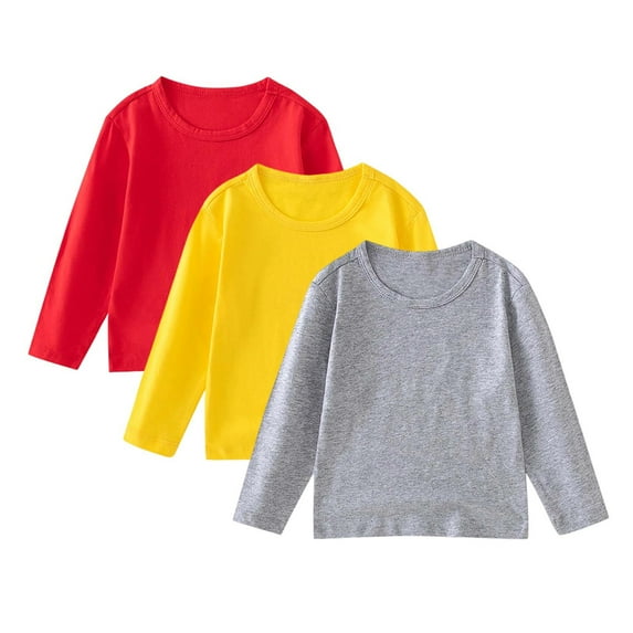 SuTry Three Piece Children Blouses Trendy Leisure Solid Color Long Sleeve Round Neck T-Shirt Soft Comfy Fabric Fall Base Tops(Gray,8 Years)