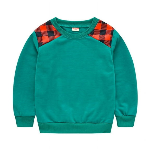 SuTry Toddler Baby Kids Tops Boys Girls Plaid Sweatshirt Shoulder Plaid Pattern Long Sleeve Round Neck Pullover T-Shirt(Green,130/3 Years)