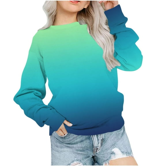 SuTry Toddler Kids Blouses Fashion Gradient Long Sleeve Crew Neck Pullover Girls Boys Sweatshirt Trendy Look Warmth Clothes(Mint Green#2,3 Years)