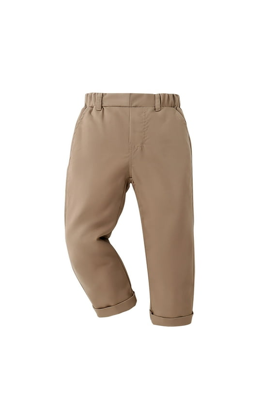 Toddler Kids Boy Girl Suit Pants Fashion Cute Solid Color Stripe School Uniform Trousers Daily Base Wearing Clothes(Khaki#2,18 Months)