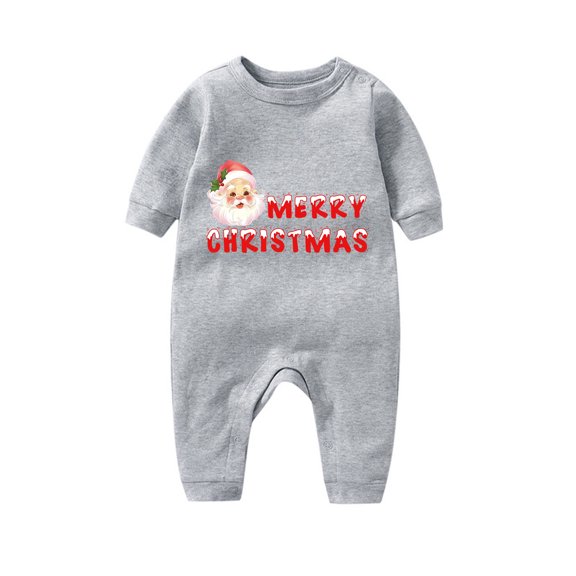 SuTry Toddler Kids Girls Boys Romper Long Sleeve Christmas Printing Jumpsuit Romper Christmas Prints for Festivit for Cool Weather(Gray#4,12 Months)