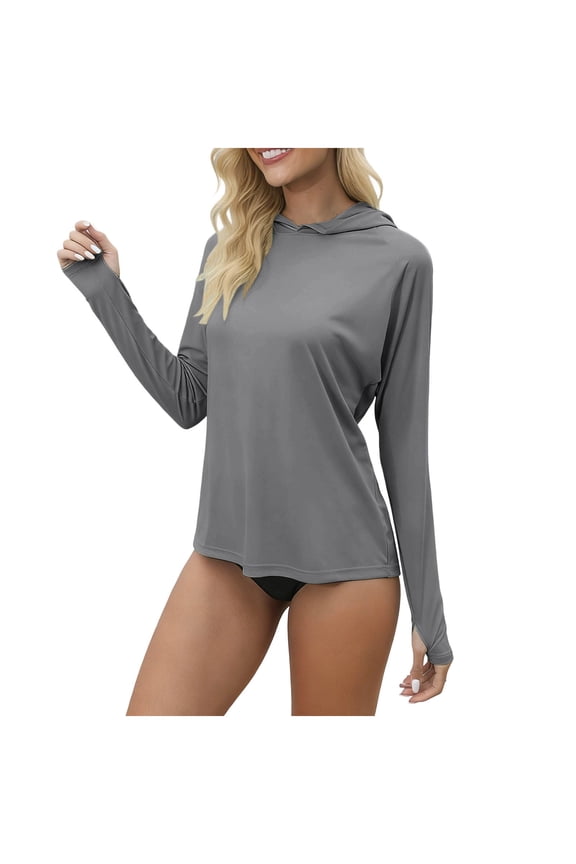 UPF 50+ Rash Guard for Women Hooded Swim Top with Thumb Holes UV Protection Lightweight Swim Surf Beach Outdoor Rash Guard