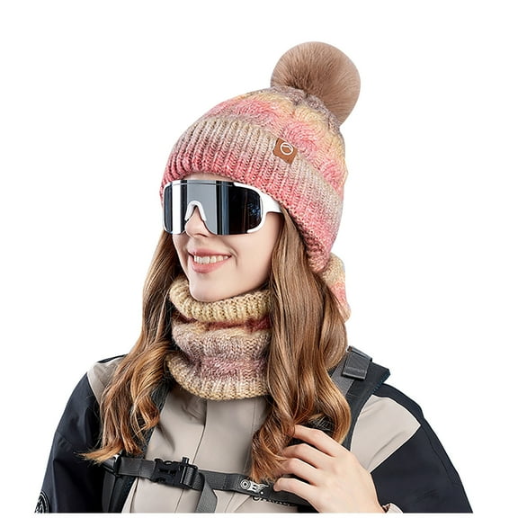 SuTry Unisex Adjustable Fleece Two Piece Set with Hat Scarf Windproof Features Fleece Material Traps Heat Adjustable Head Sizes(Watermelon Red#1,Free Size)