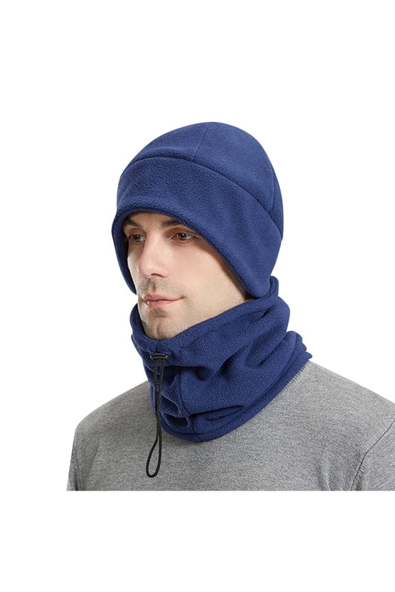 Unisex Adjustable Fleece Two Piece Set with Hat Scarf Windproof Features Fleece Material Traps Heat Adjustable Head Sizes(Blue,Free Size)