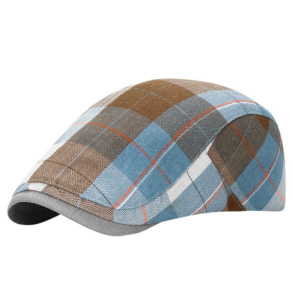 SuTry Unisex Casual Plaid British Style Beret Comfortable Breathable Forward Hat Plaid Pattern Abreathable for All Day Wear Fits(Light Blue#3,Free Size)