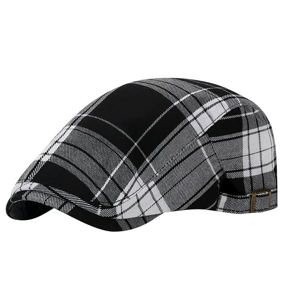 SuTry Unisex Casual Plaid British Style Beret Comfortable Breathable Forward Hat Plaid Pattern Abreathable for All Day Wear Fits(Black#4,Free Size)