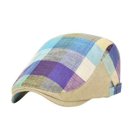 SuTry Unisex Casual Plaid British Style Beret Comfortable Breathable Forward Hat Plaid Pattern Abreathable for All Day Wear Fits(Blue#6,Free Size)