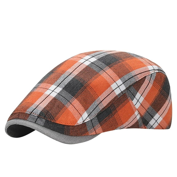 SuTry Unisex Casual Plaid British Style Beret Comfortable Breathable Forward Hat Plaid Pattern Abreathable for All Day Wear Fits(Orange#3,Free Size)