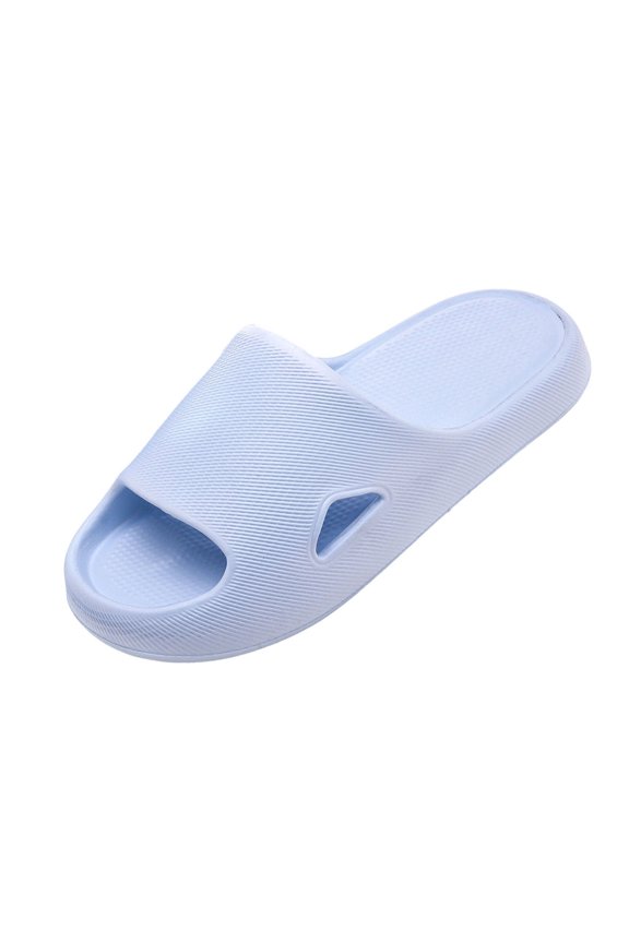 Unisex Couple Side Cutout Diagonal Texture PVC Slides Thick Cushioned Soft Sole Fast Drying Non Slip Waterproof All Season Indoor Outdoor Bathroom Casual House Slippers