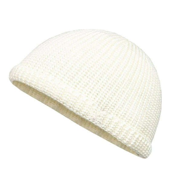 SuTry Unisex Melon Cap Knitted Hip Hop Baotou Dome Hat Knitted Texture Ensures Stretch Melon Cap Shape Fits Snugly Hip Hop Style(White,Free Size)