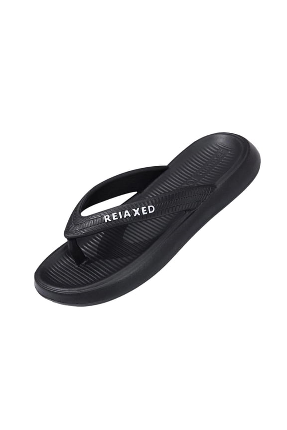 Women Letter Printed Vertical Rib Thong Flip Flops Thick Cushioned EVA Plus Size Non Slip Waterproof Indoor Outdoor Beach Summer Casual Slippers