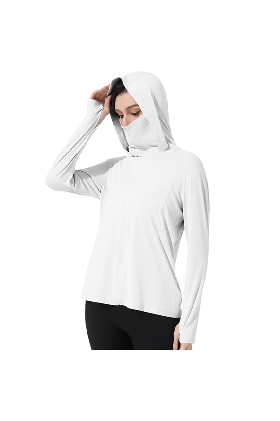 Women Lightweight UV Sun Protection Jacket UV Protection Hooded Long Shirt Sleeve with Thumb Holes Full Zip Face Cover Casual Outdoor Beach Hiking Daily Light Jacket