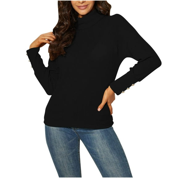 SuTry Women Sweaters High Neck Knitted Pullover Fall Winter Solid Color Soft Long Sleeve Casual Sweaters for Women(Black,S)