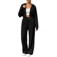 thumbnail image 1 of SuTry Women Two Piece Tracksuit Set Zip Up Hoodie and Wide Leg Pants Ribbed Knit Drawstring Waist Relaxed Fit Casual Loungewear, 1 of 6