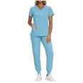 thumbnail image 1 of SuTry Women's 2 Piece Scrubs Set V Neck Short Sleeve Top Jogger Pants Drawstring Waist Medical Workwear Uniform with Pockets, 1 of 8