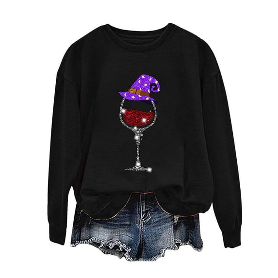 SuTry Women's Halloween Day Sweatshirts Tops Printed Long Sleeved Round Neck Theme Blouses for Outdoor Celebrations Wear(Black#4,L)