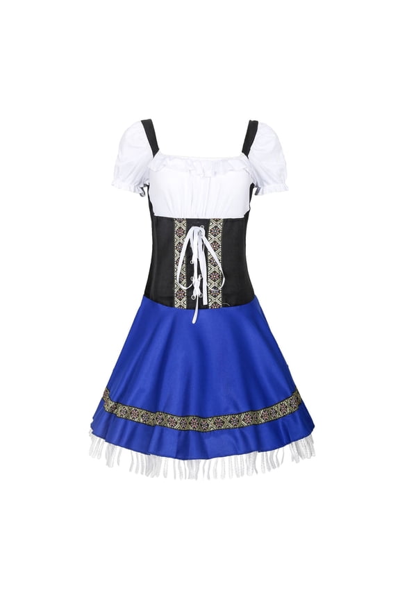Women's Beer Festival Maid Embroidery Uniform Dress Embroidery Details Add Maid Fits Festival Theme Uniform(Blue,S)