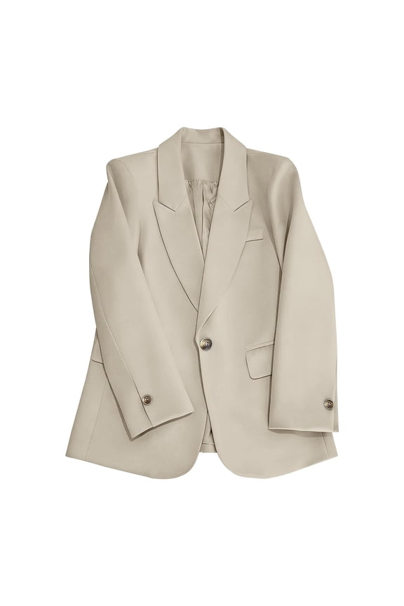 Women's Blazer Jacket Notched Lapel Single Button Padded Shoulders Gold Cuff Relaxed Fit Business Casual Office Commute Daily Wear Outerwear