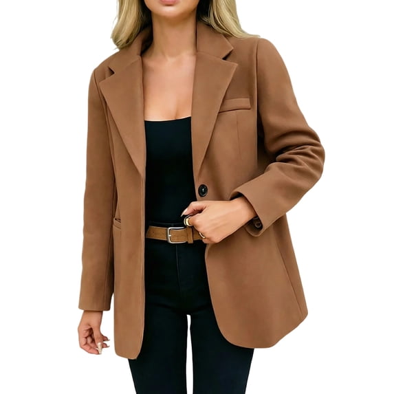 SuTry Women's Blazer Jacket Notched Lapel Single Button Relaxed Fit Long Sleeve Side Pockets Business Casual Office Commute Daily Wear Outerwear