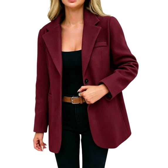 SuTry Women's Blazer Jacket Notched Lapel Single Button Relaxed Fit Long Sleeve Side Pockets Business Casual Office Commute Daily Wear Outerwear