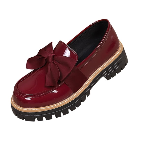 SuTry Women's Bow Platform Loafers Slip-On Shoes Patent Leather Non-Slip Plus Size Friendly for Women Office Casual Everyday Loafers