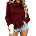 thumbnail image 1 of SuTry Women's Bow Tie Neck Sweatshirt Long Sleeve Relaxed Fit Drawstring Pullover with Pockets for Casual Fall Winter Outings Versatile Top, 1 of 6