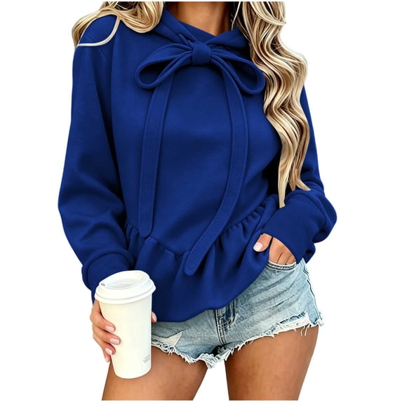 SuTry Women's Bow Tie Neck Sweatshirt Long Sleeve Relaxed Fit Drawstring Pullover with Pockets for Casual Fall Winter Outings Versatile Top