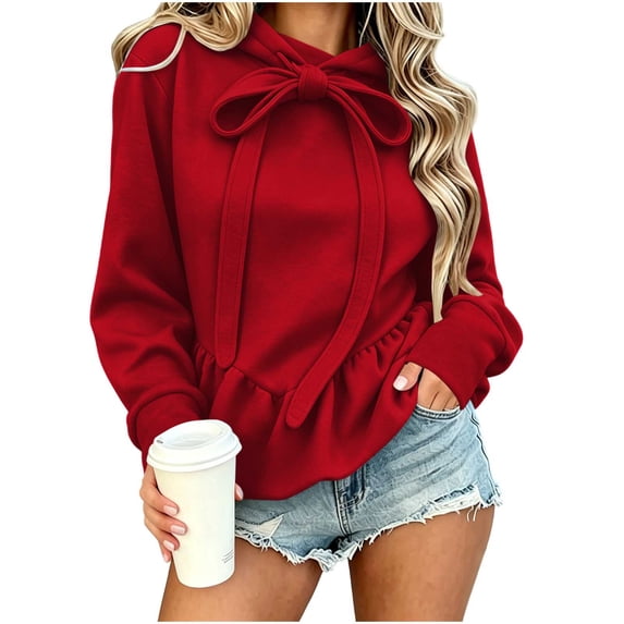 SuTry Women's Bow Tie Neck Sweatshirt Long Sleeve Relaxed Fit Drawstring Pullover with Pockets for Casual Fall Winter Outings Versatile Top