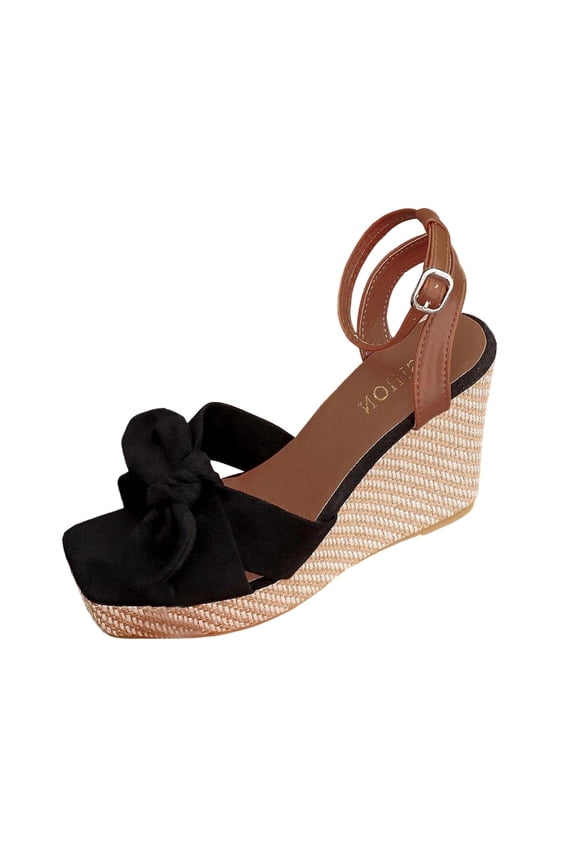 Women's Bow Wedge Espadrille Sandals Ankle Strap Platform Heel Shoes Fabric Bow Adjustable Buckle Plus Size Friendly for Women Brunch Party Vacation Sandals