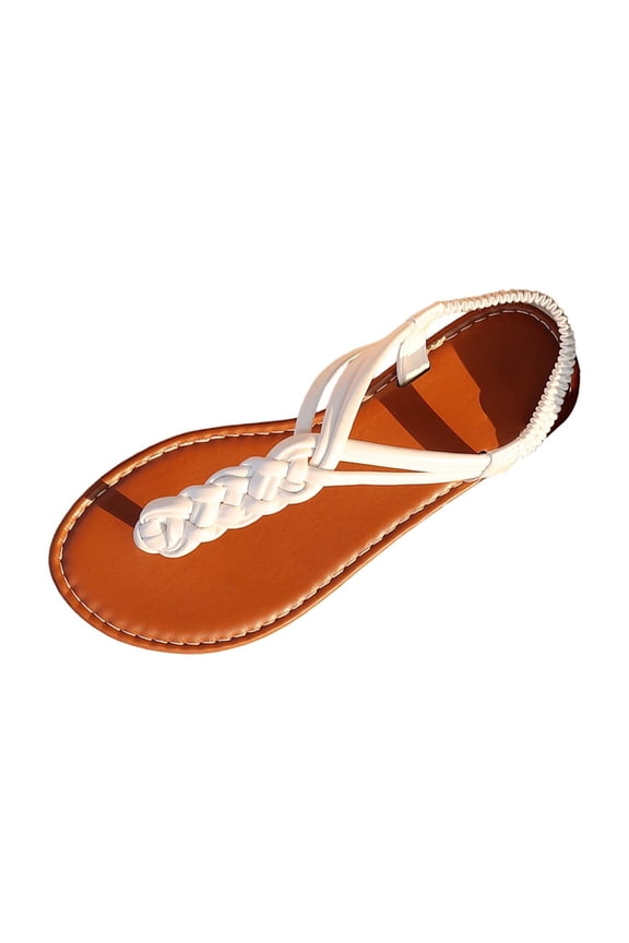 Women's Braided T-Strap Thong Sandals Elastic Back Strap Open-Toe PU Upper Comfortable Plus Size Friendly for Women Casual Beach Sandals