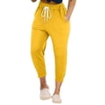 thumbnail image 1 of SuTry Women's Capri Pants Summer Casual Leg High Waisted Elastic Drawstring Cropped Pants with Side Pockets Solid Color for Indoor Outdoor(Yellow,3XL), 1 of 5