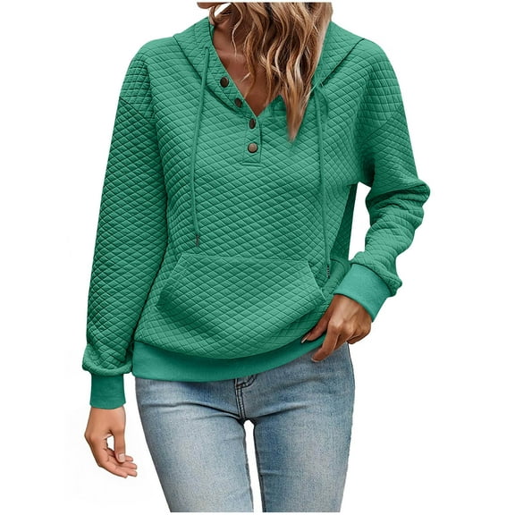 SuTry Women's Casual Blouses Solid Color Lapel Collar Long Sleeved Loose Front Pocket Hoodless Tops for Casual Outings Days(Army Green#3,S)