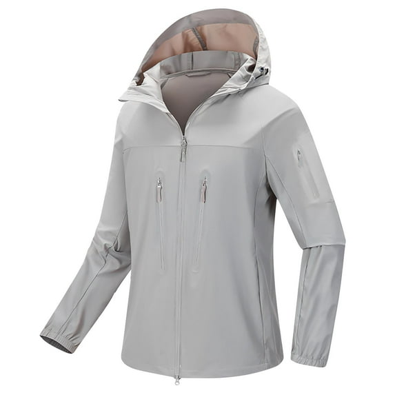 SuTry Women's Casual Jacket Fall Trendy Waterproof Sunscreen Long Sleeve Hoodie Outdoor Lightweight Breathable Fabric Tops(Gray#4,S)