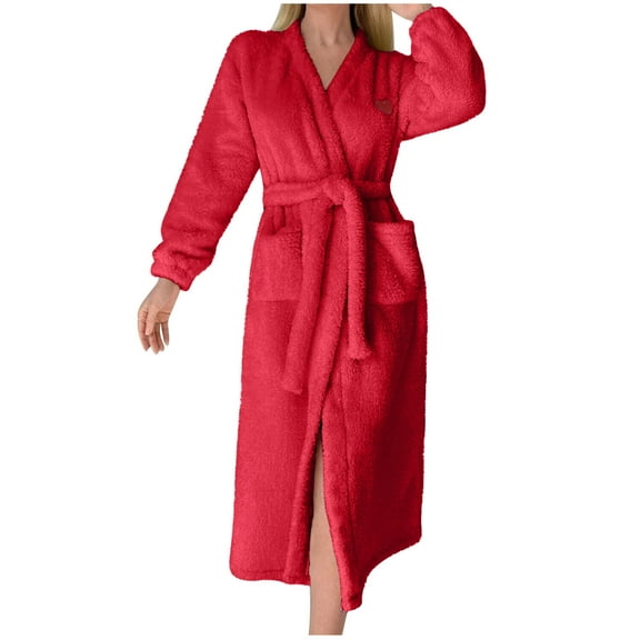 SuTry Women's Casual Loungewear Fall Trendy Solid Color Long Sleeve Lace Simulated Silk Home Robes Pajamas for Daily Home Wearing(Red#1,M)