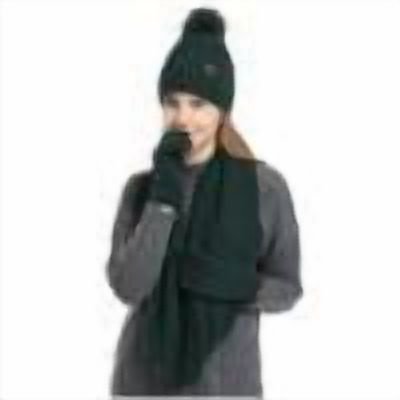 SuTry Women's Casual Winter Warm Sets Knitted Hats Scarves Gloves Solid Color Ideal for Cold Weather Warm Keeping During Winter Months(Green,Free Size)