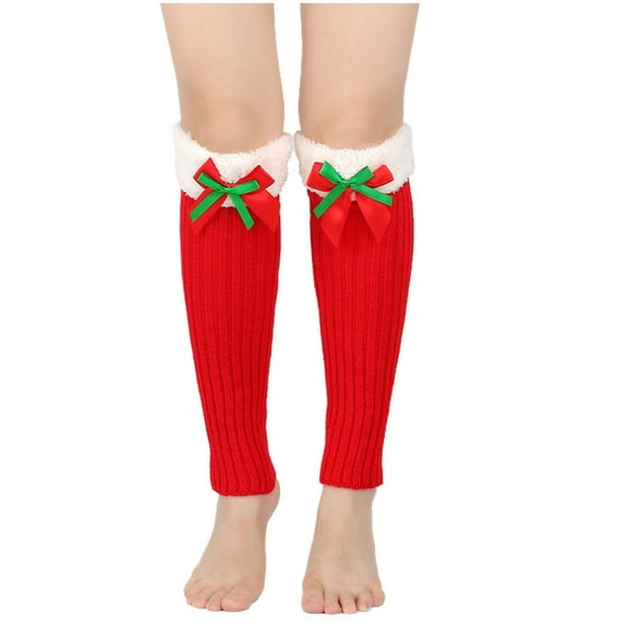 SuTry Women's Christmas Theme Leg Warmers Winter Trendy Knitted Thickening Velvet Fabric Suitable for Christmas Celebrations(Red,Free Size)